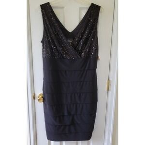 Collection Dressbarn Dress Size 16W Black Sleeveless Sequined Tiered Formal
